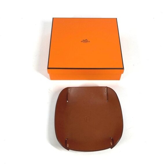 HERMES logo Tray Tray Jewelry Tray Accessories accessory case Leather Brown - Picture 1 of 14